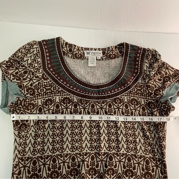 Papillon Soft Paisley Brown and Blue Sheath Dress Size Large - Picture 7 of 9